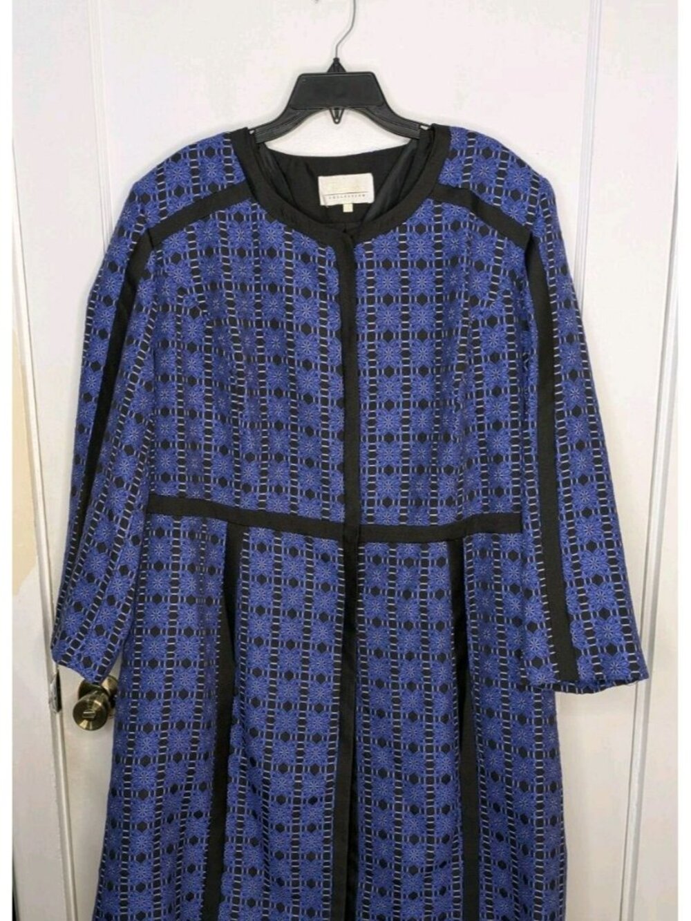 NWT Size 22W Giovanna 2 Pc. Coat / Dress Set Black/Royal Floral Geometric